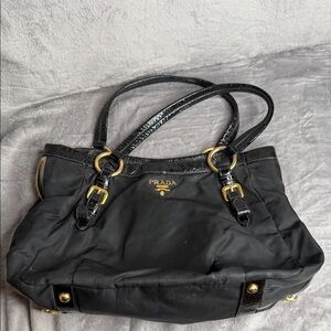 Prada Black and Gold Women's Shoulder Bag